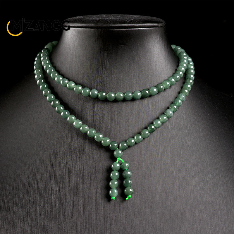 Ethnic Fashion For Ladies - Naturalny birmański jadeitowy naszyjnik 6mm oblodzony