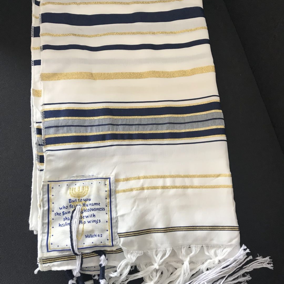 Ethnic Fashion Men - Żydowski Talit Izraelski Szal Modlitewny Niebiesko-Srebrny