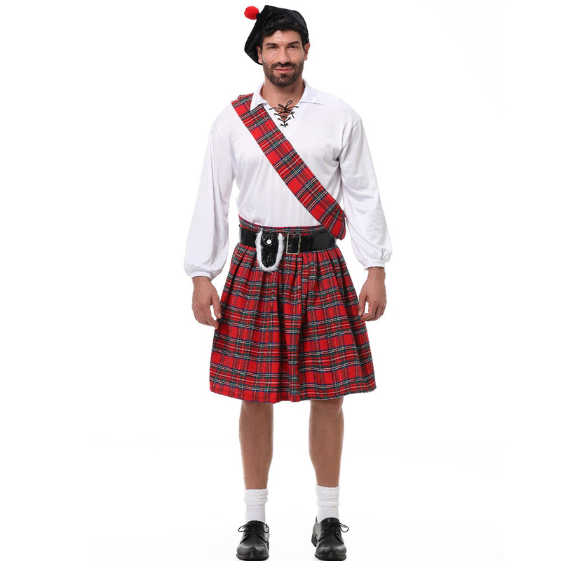 Ethnic Style Dresses - Męski szkocki czerwony kilt w kratę