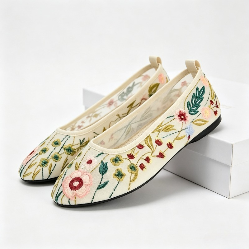 Women'S Ethnic Fashion Brands - Okrągłe palce Mesh Ballet Flats Shoes