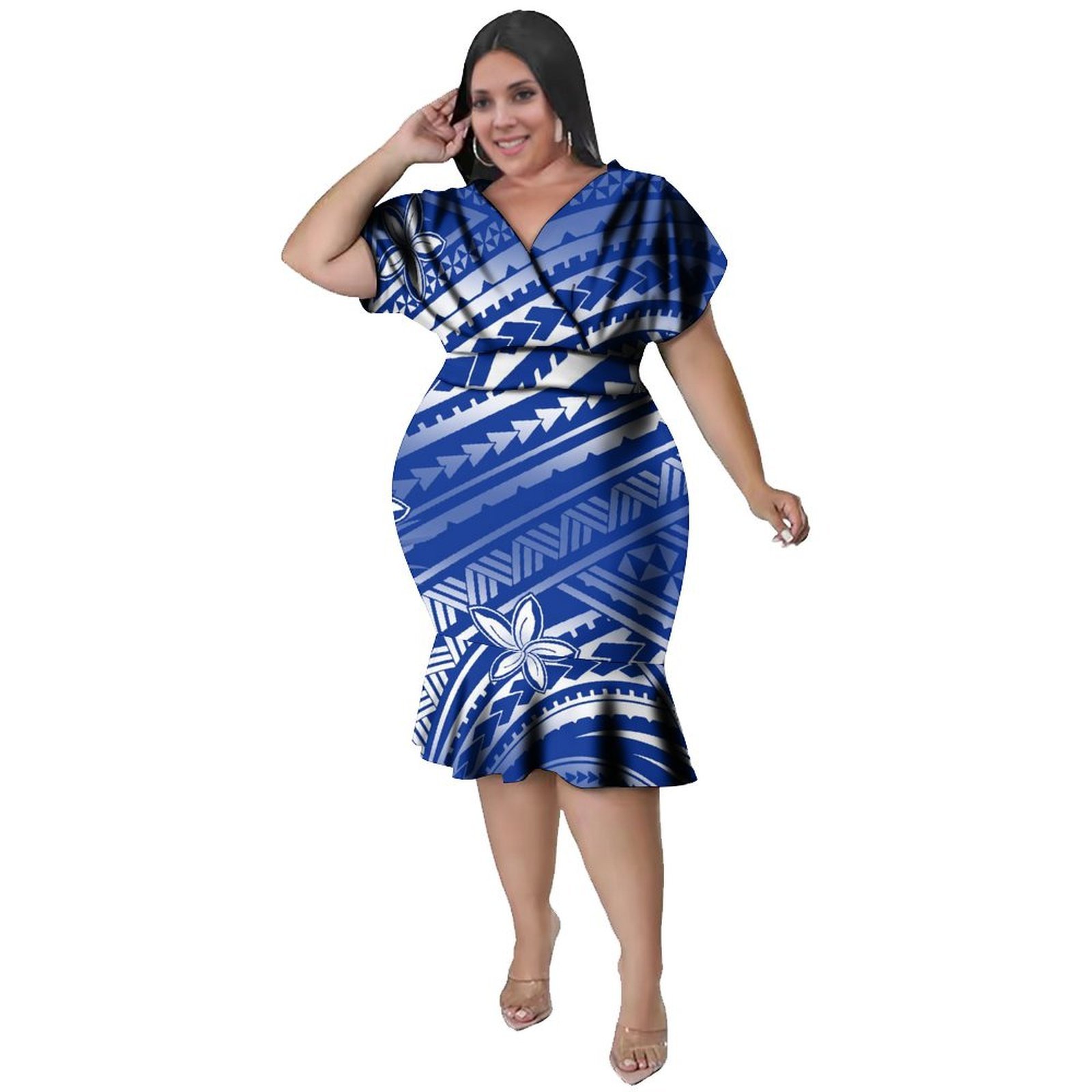 Ethnic Style Dresses - Sukienka damska z dekoltem w serek,