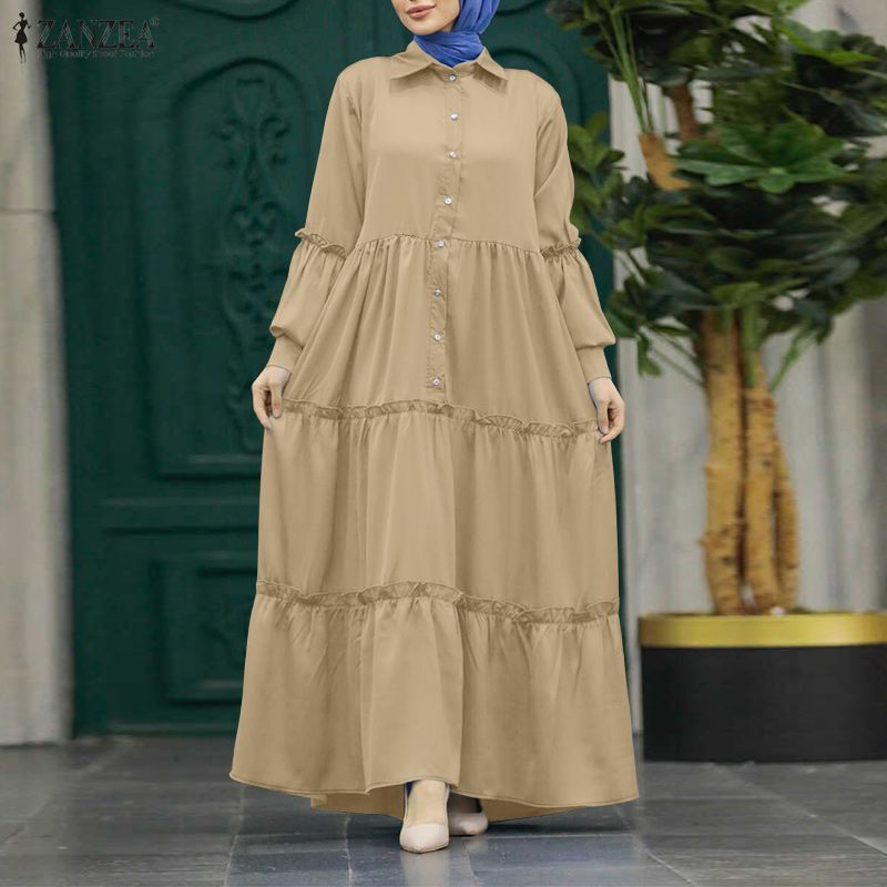 Abaya Modest Wear - ZANZEA Muzułmańska Sukienka Hidżabowa Długa, Skromna