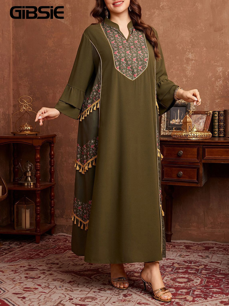 Ethnic Style Dresses - GIBSIE Sukienka Abaya Plus Size w