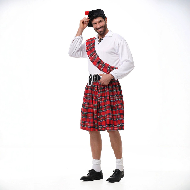 Męski szkocki czerwony kilt w  – Ethnic Style Dresses recenzja i cena
