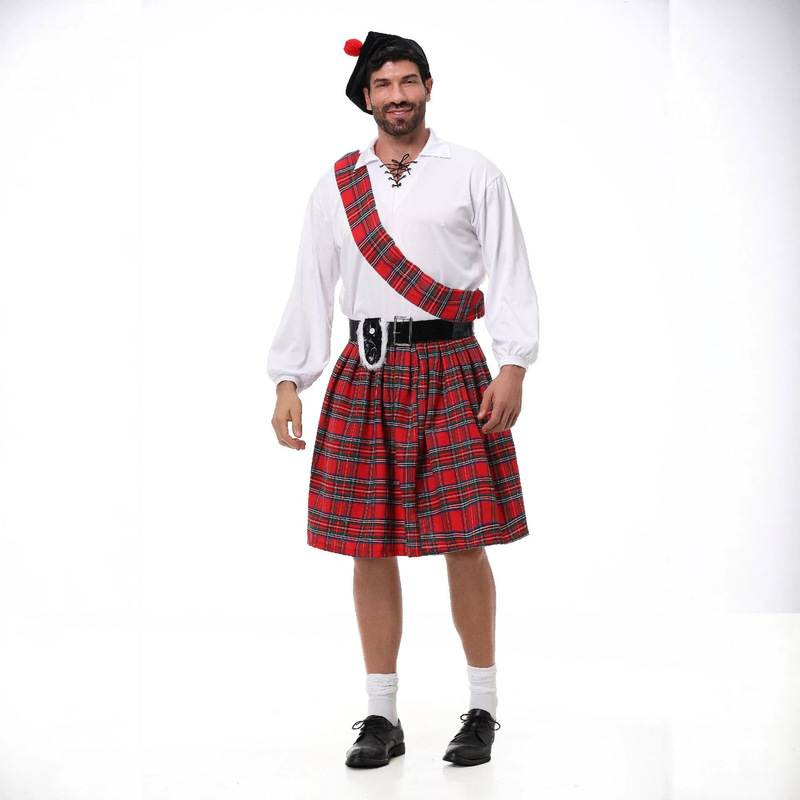 Męski szkocki czerwony kilt w  – Ethnic Style Dresses recenzja i cena